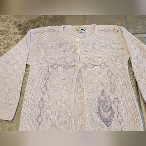 100% Cotton Hand Knit Sweater Lavender Cardigan Sweater Irish